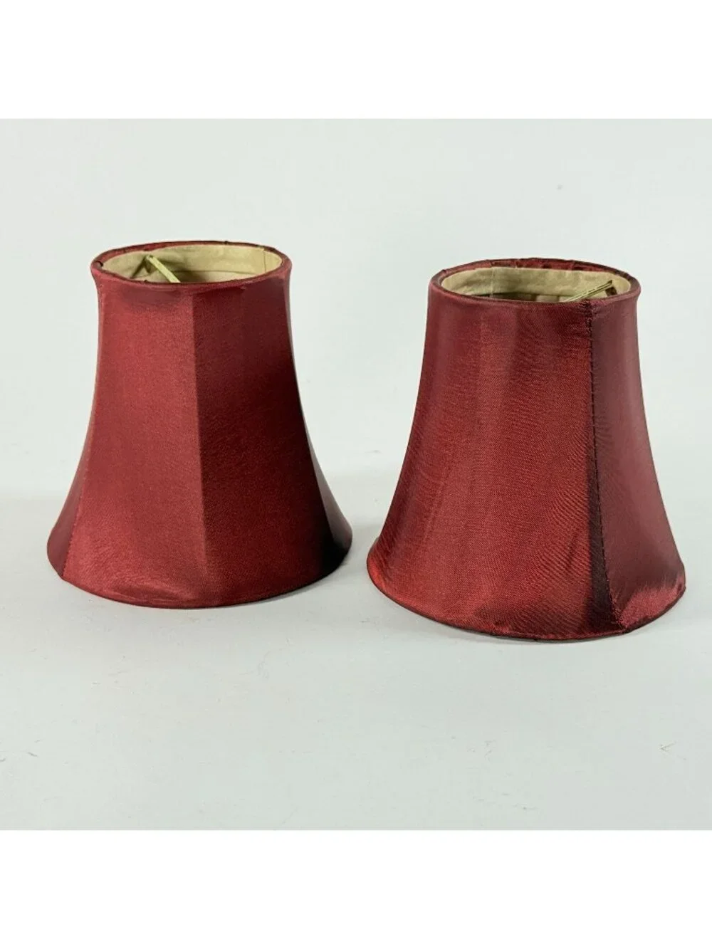 Burgundy Red Clip-On Lamp Shades Lot of 2 Satin Fabric Bell Shape 5